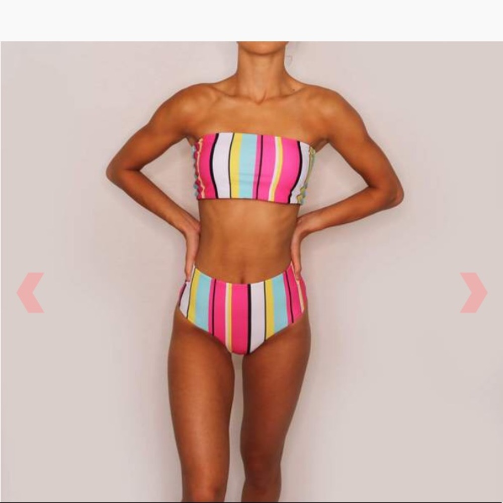 Striped high waisted bikini bathing suit